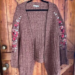 Andree Brown Floral Embroidered Cardigan